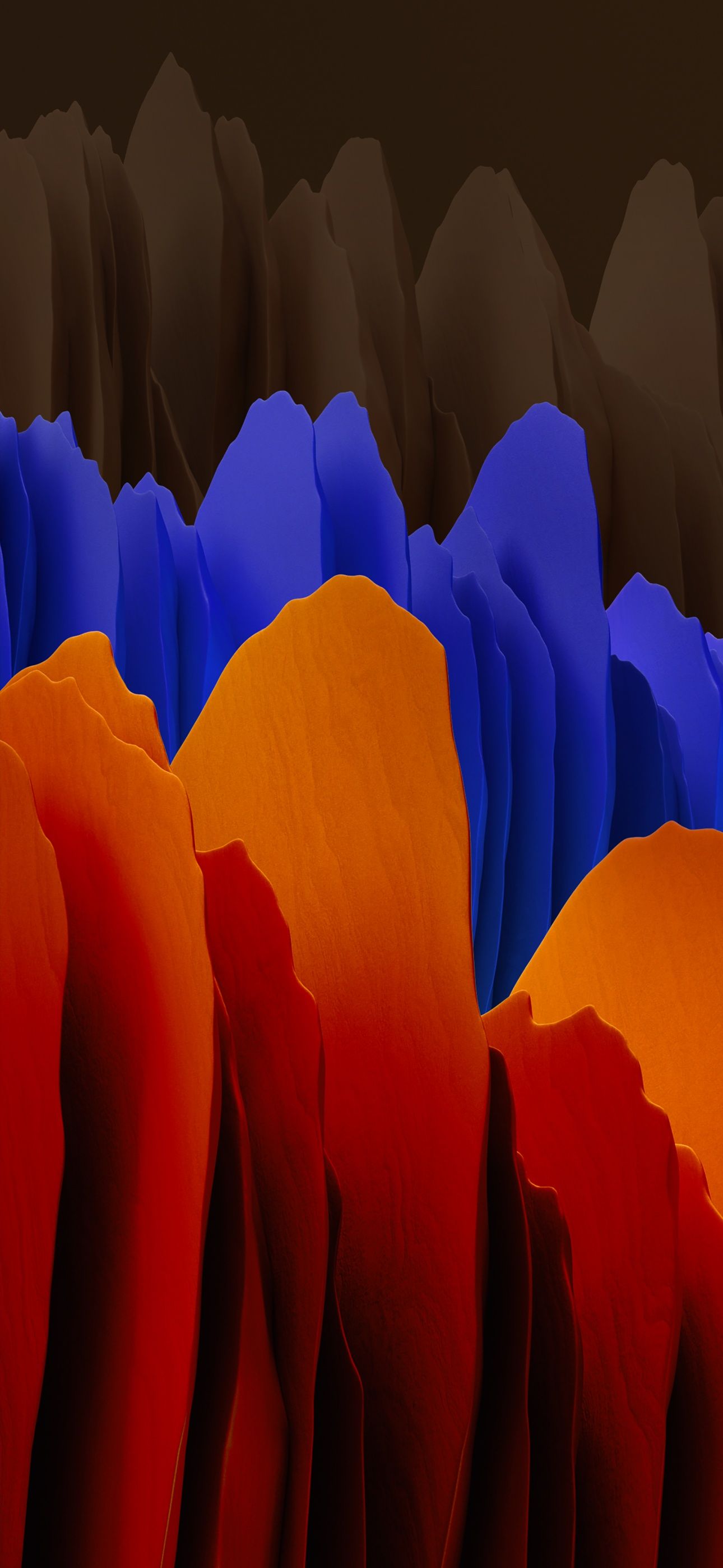 A 3D render of a wave-like formation of different colored layers - Orange