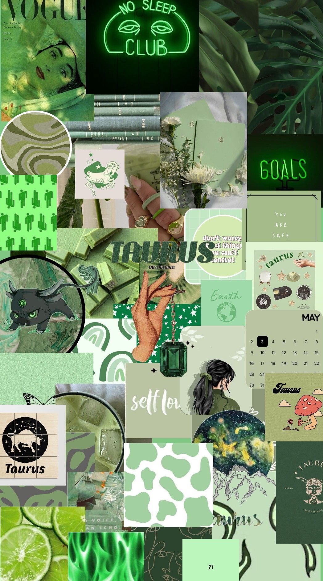 A collage of green and white images - Taurus