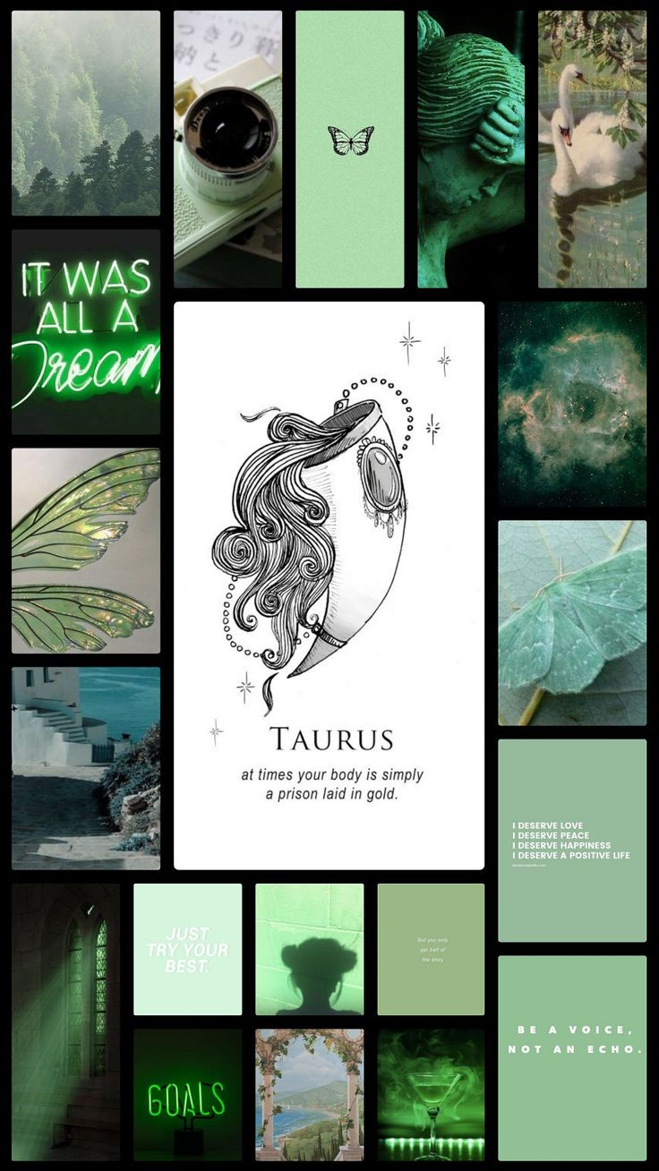 Aesthetic green zodiac collage for Taurus. - Taurus