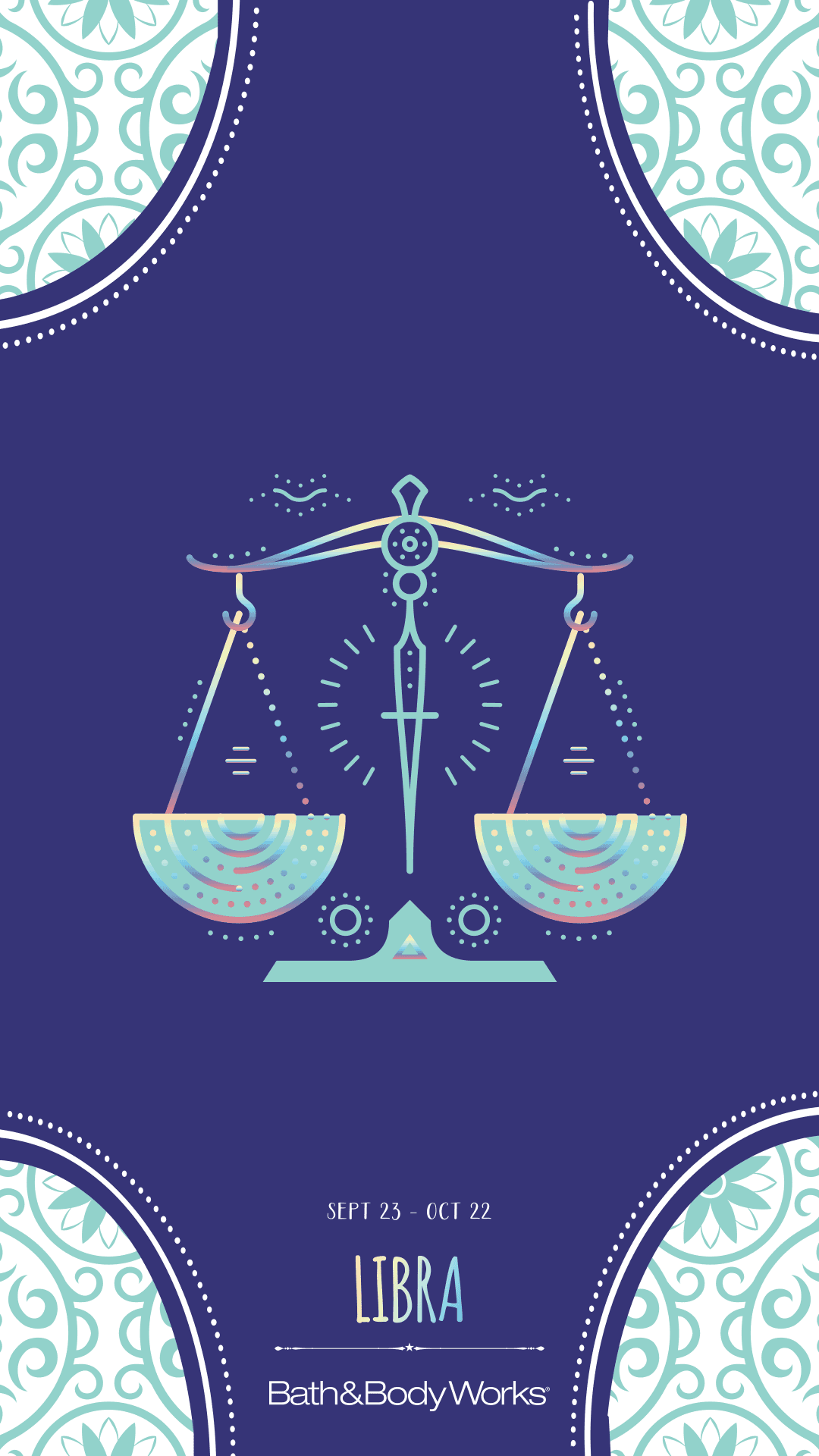 A banner for Libra with a graphic of a balanced weight scale on a blue background. - Libra