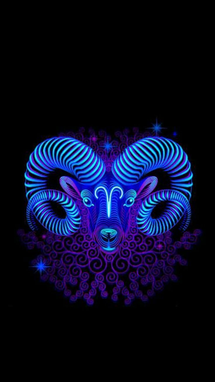 Ram zodiac sign in blue neon light - Aries