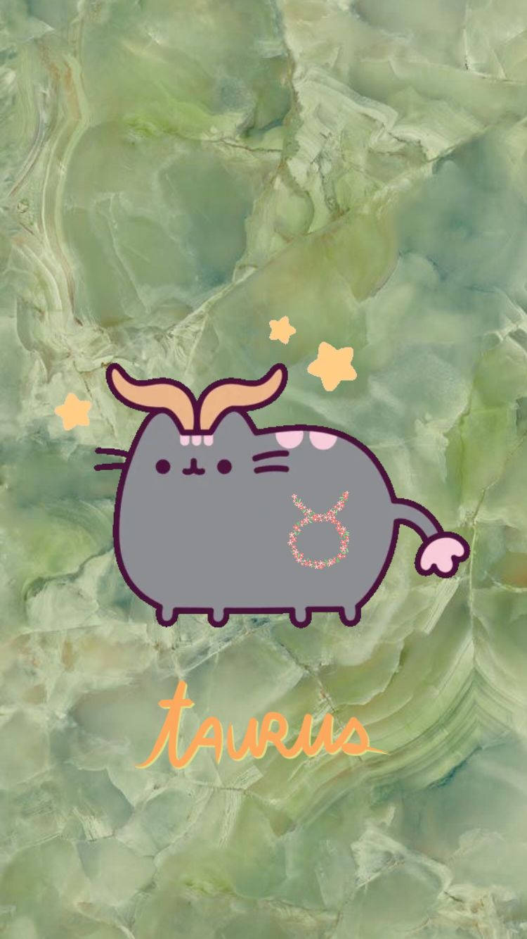 Taurus Pusheen with a green marble background - Taurus