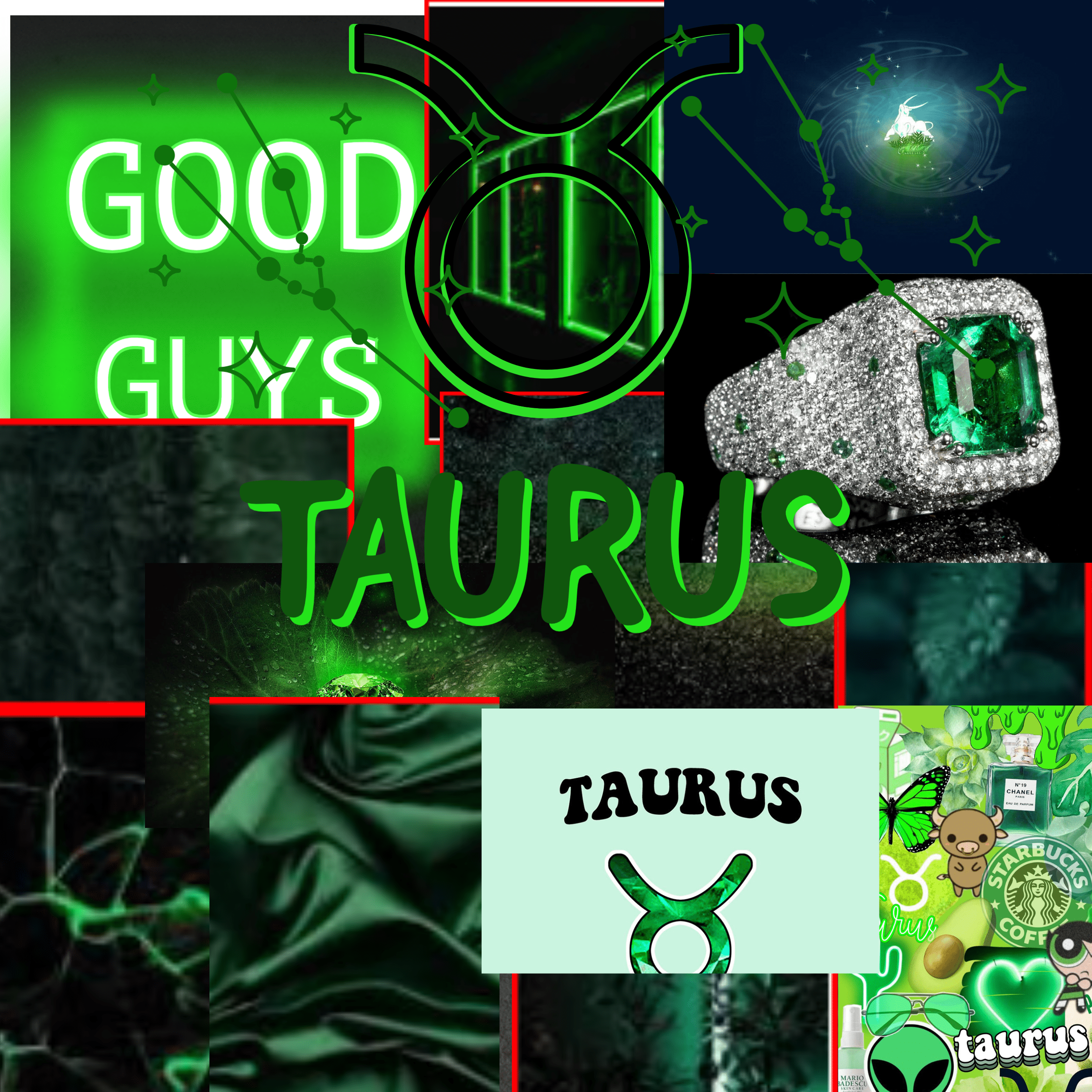 A collage of images representing the zodiac sign Taurus. - Taurus