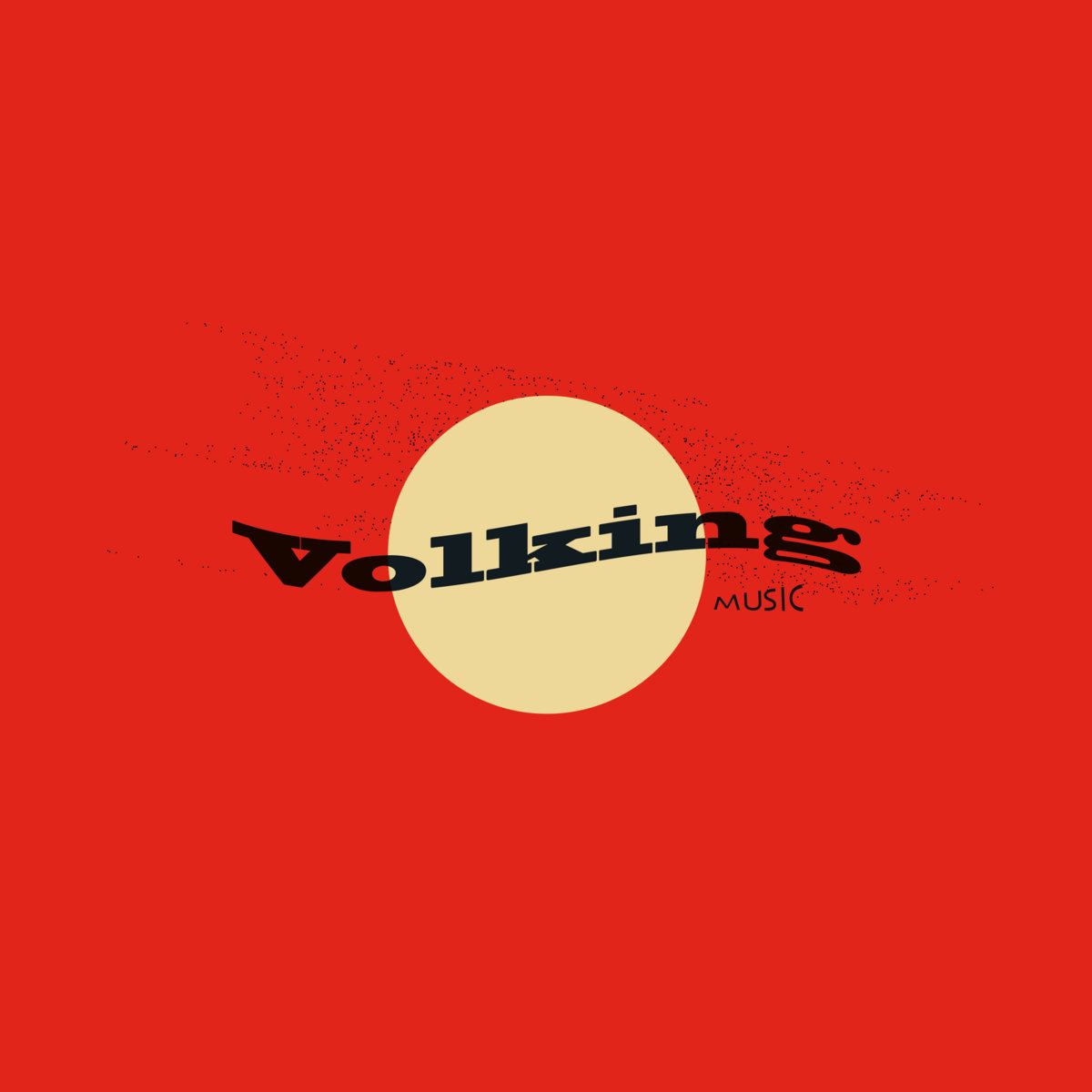 A red background with a yellow circle in the middle and the word volking music written on top of it - Music