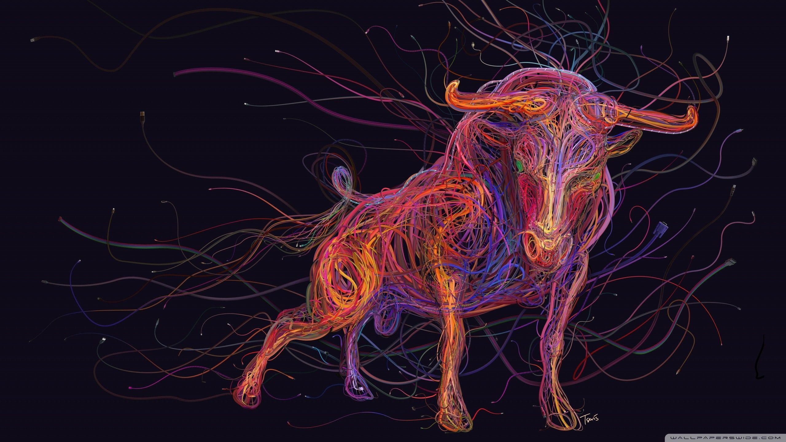 A bull with colorful lines coming out of it - Taurus