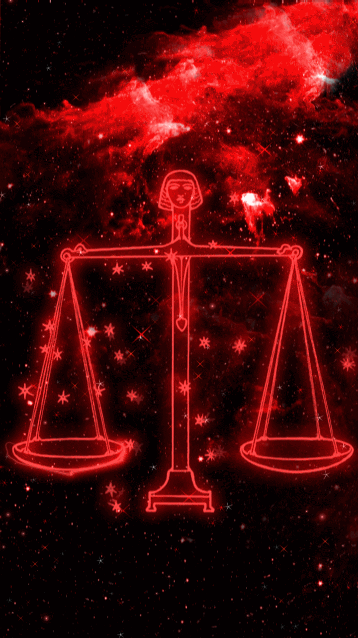 A red scale with stars in the background - Libra