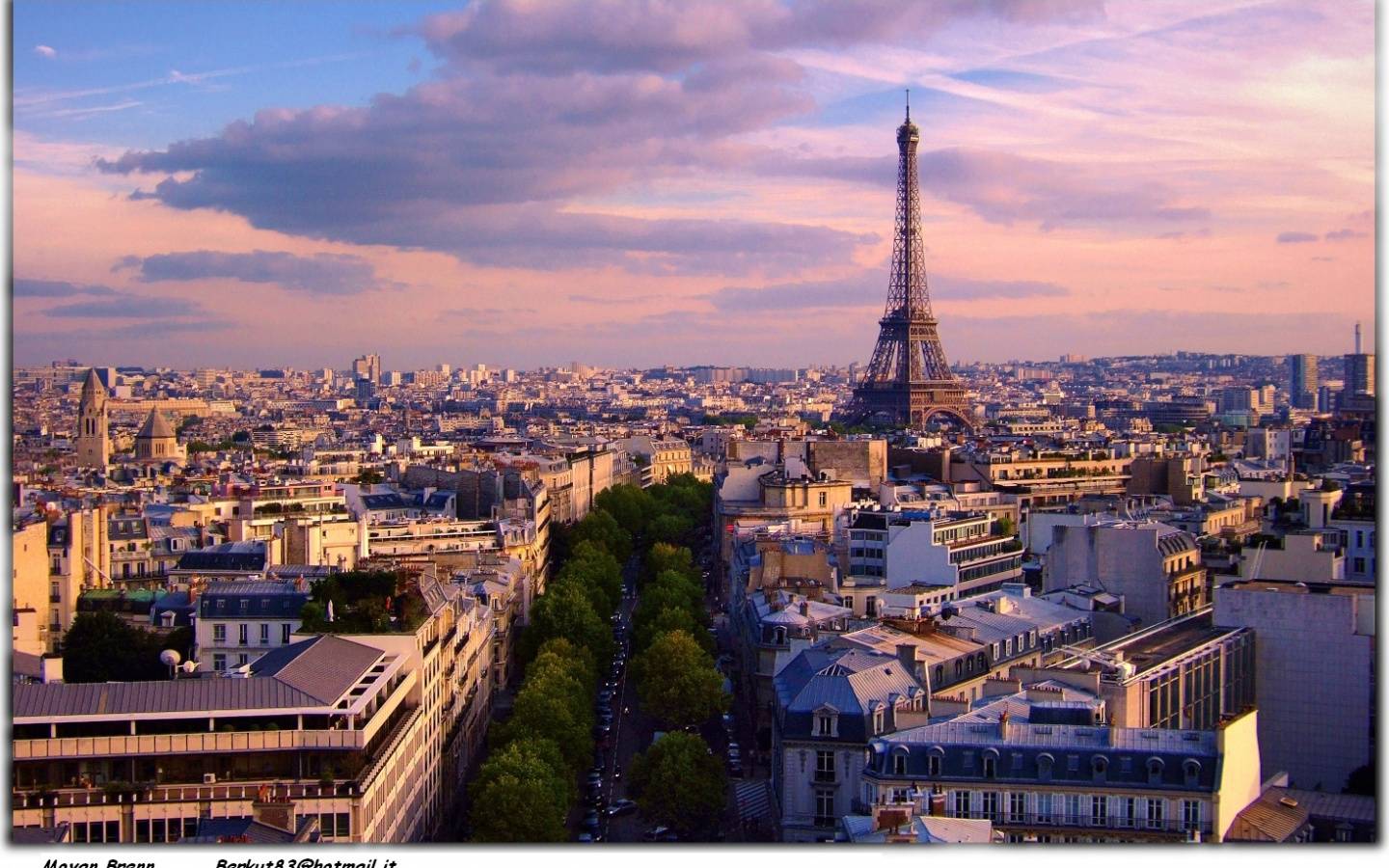 The Eiffel Tower in Paris, France, as seen from the Arc de Triomphe. - Paris