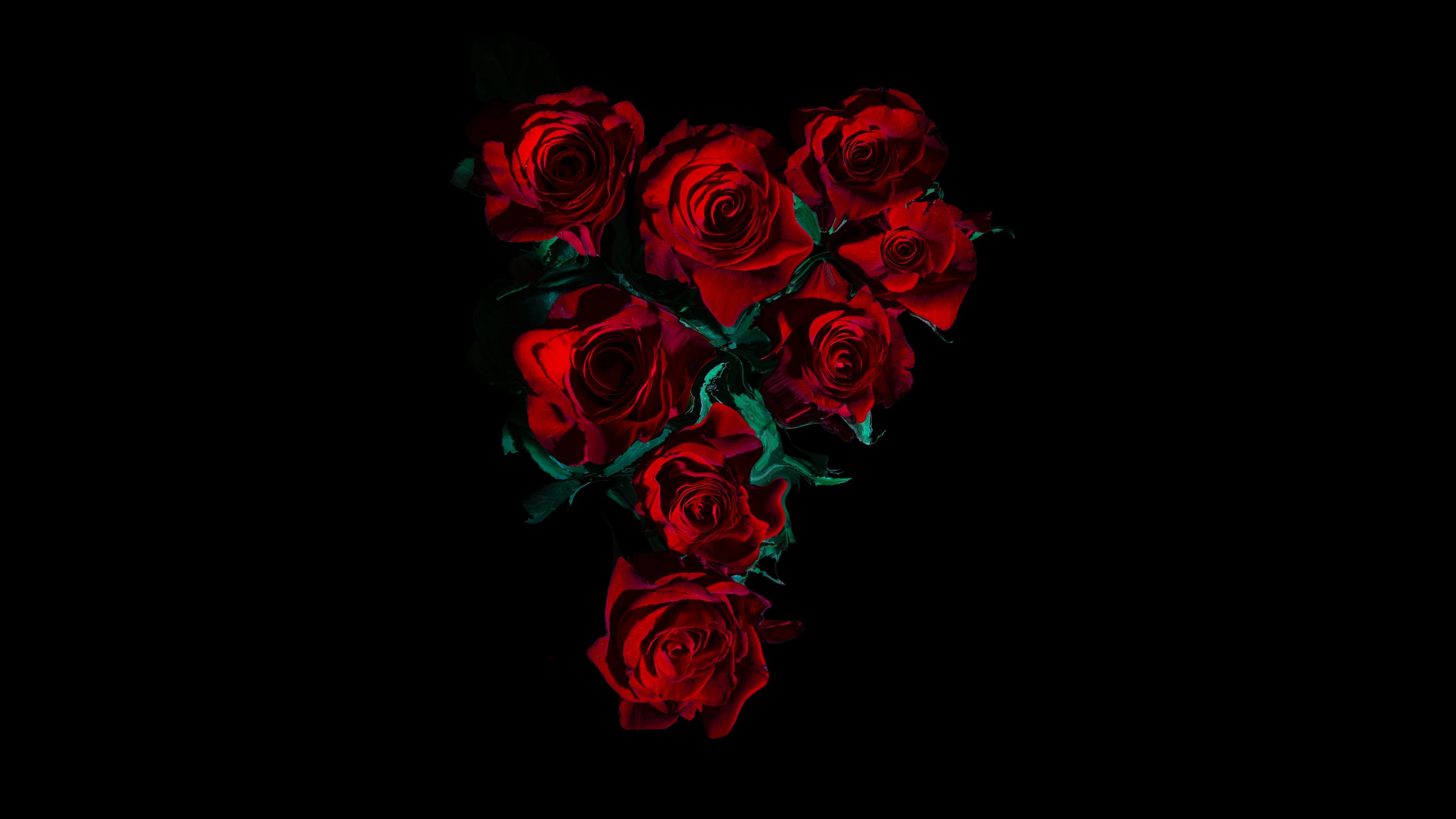 A heart made out of roses on a black background - Dark red, roses, black rose