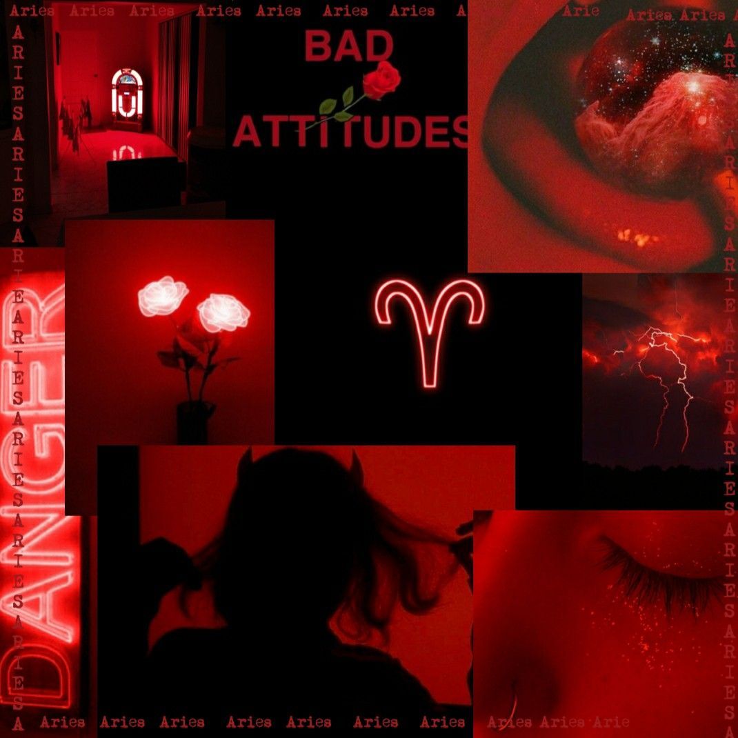 A collage of images with red and black - Aries