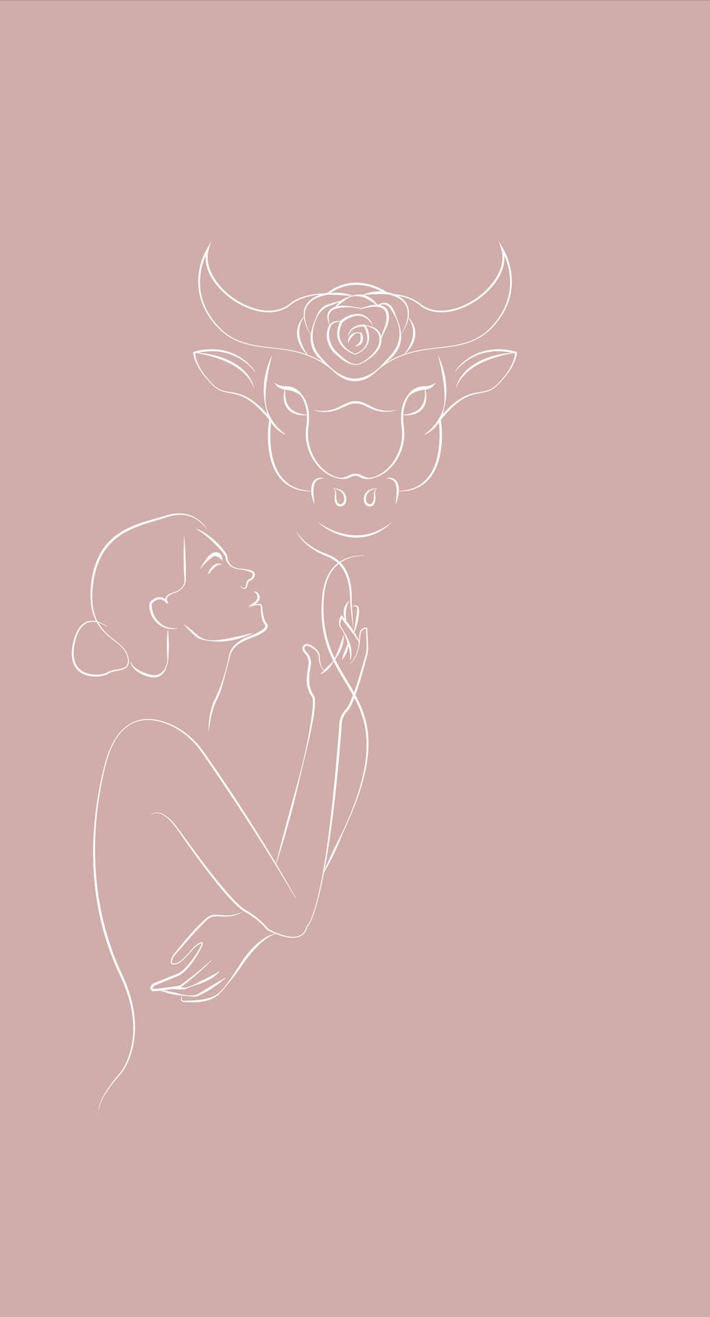 An illustration of a woman holding a mirror in front of a bull. - Taurus