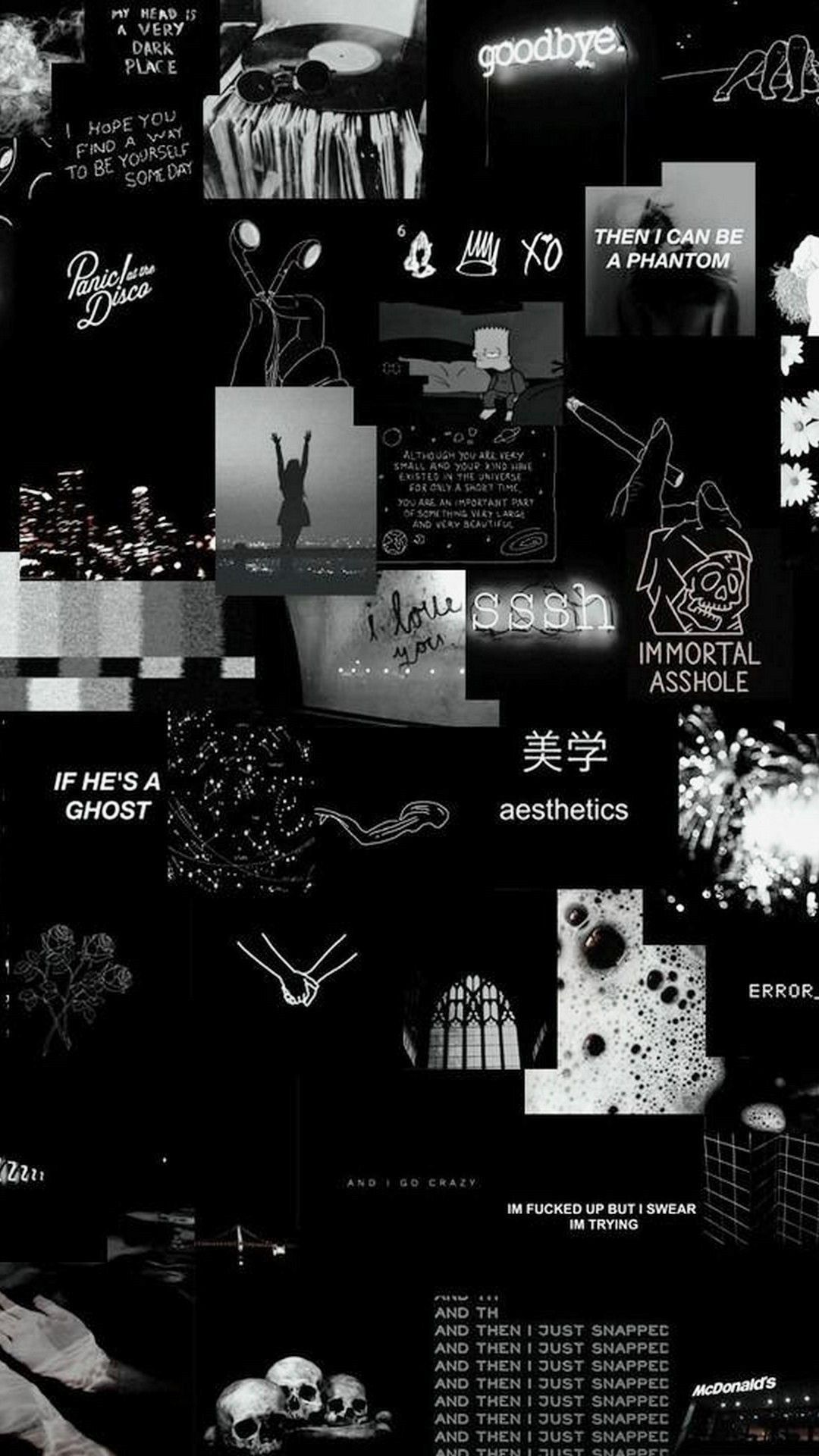 Black and white wallpaper with various images - Black, ghost, HD, black phone