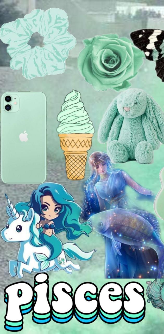 A collage of items with the words pisces - Pisces