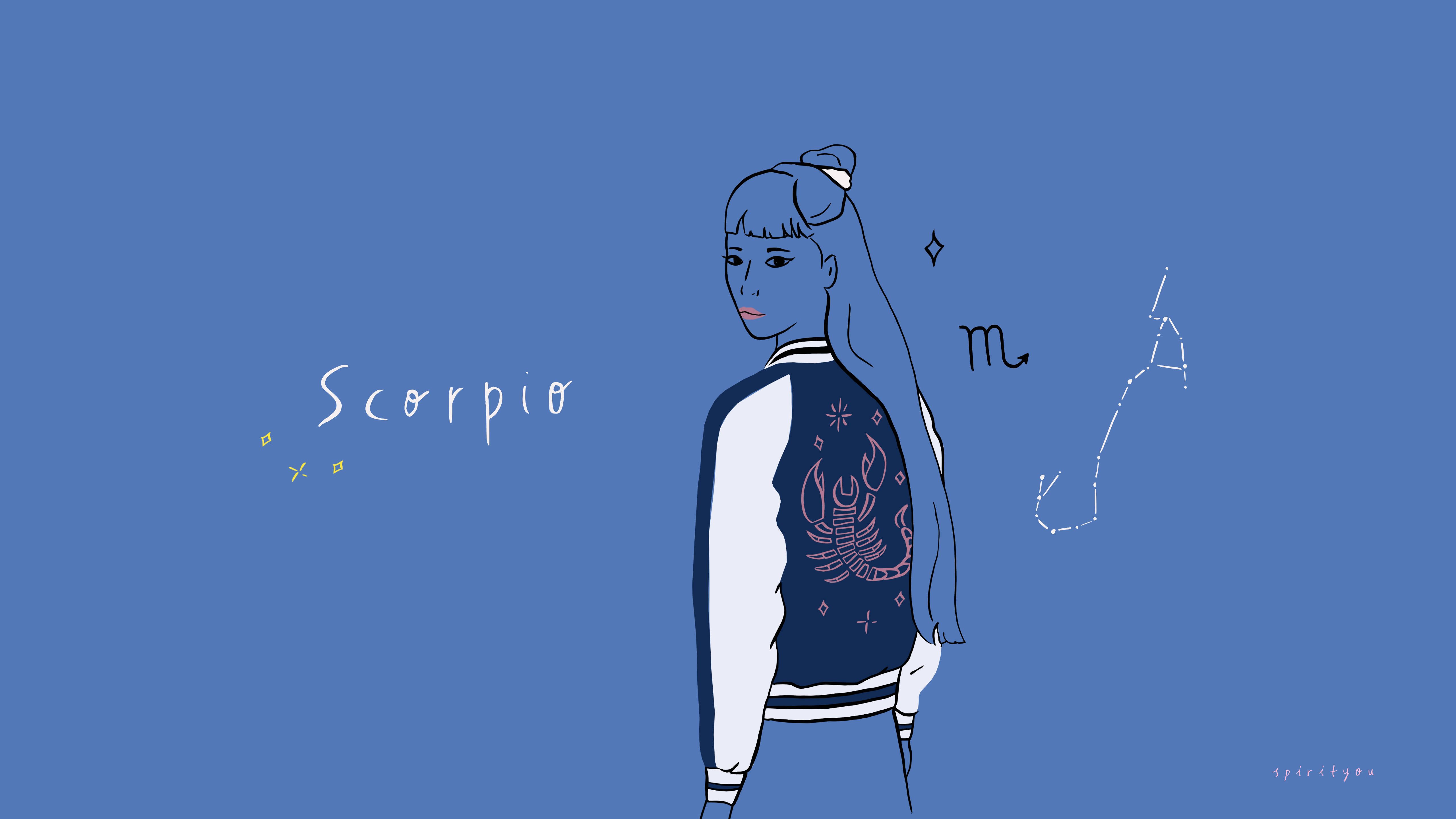 Download Scorpio Woman Cute Line Art Wallpaper