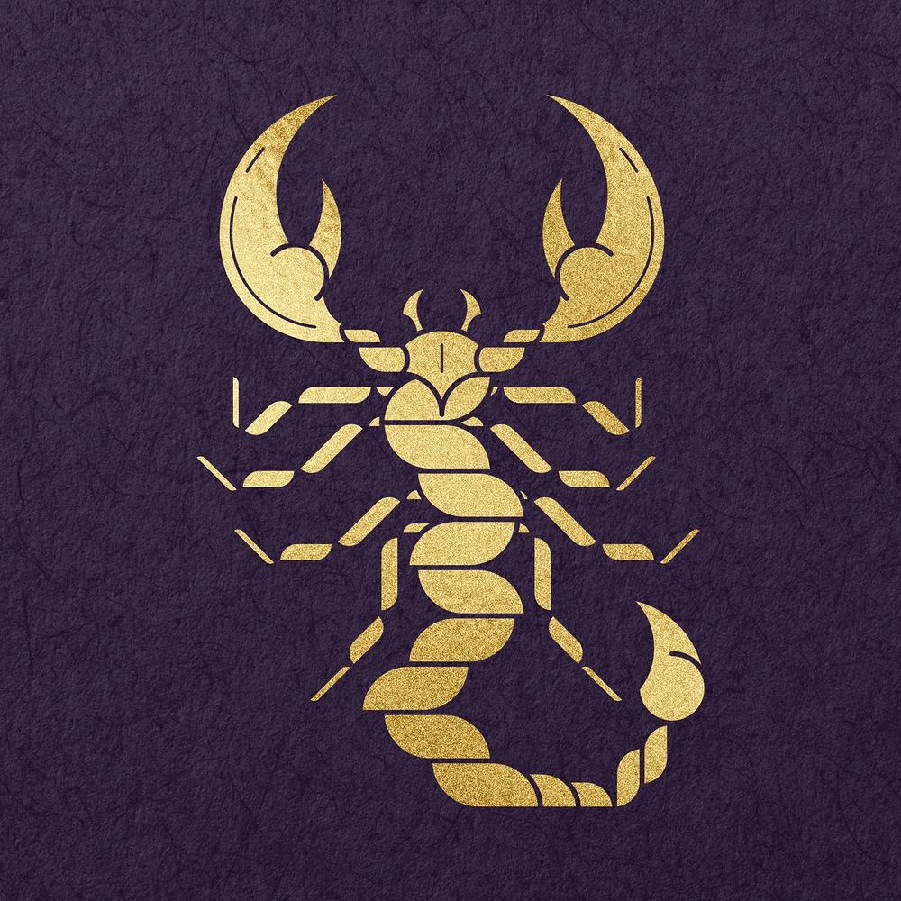 A gold scorpion on a purple background - Scorpio