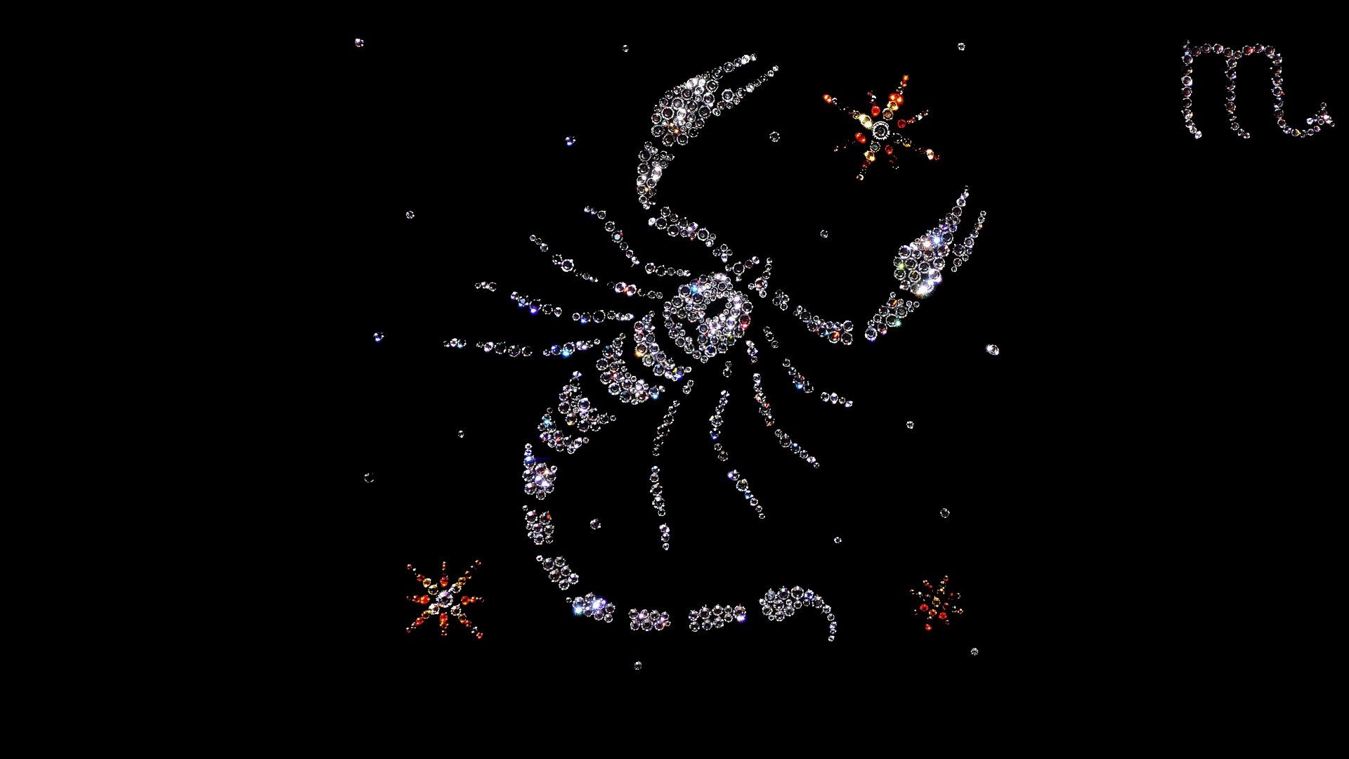 A black background with a scorpion in the center. - Scorpio