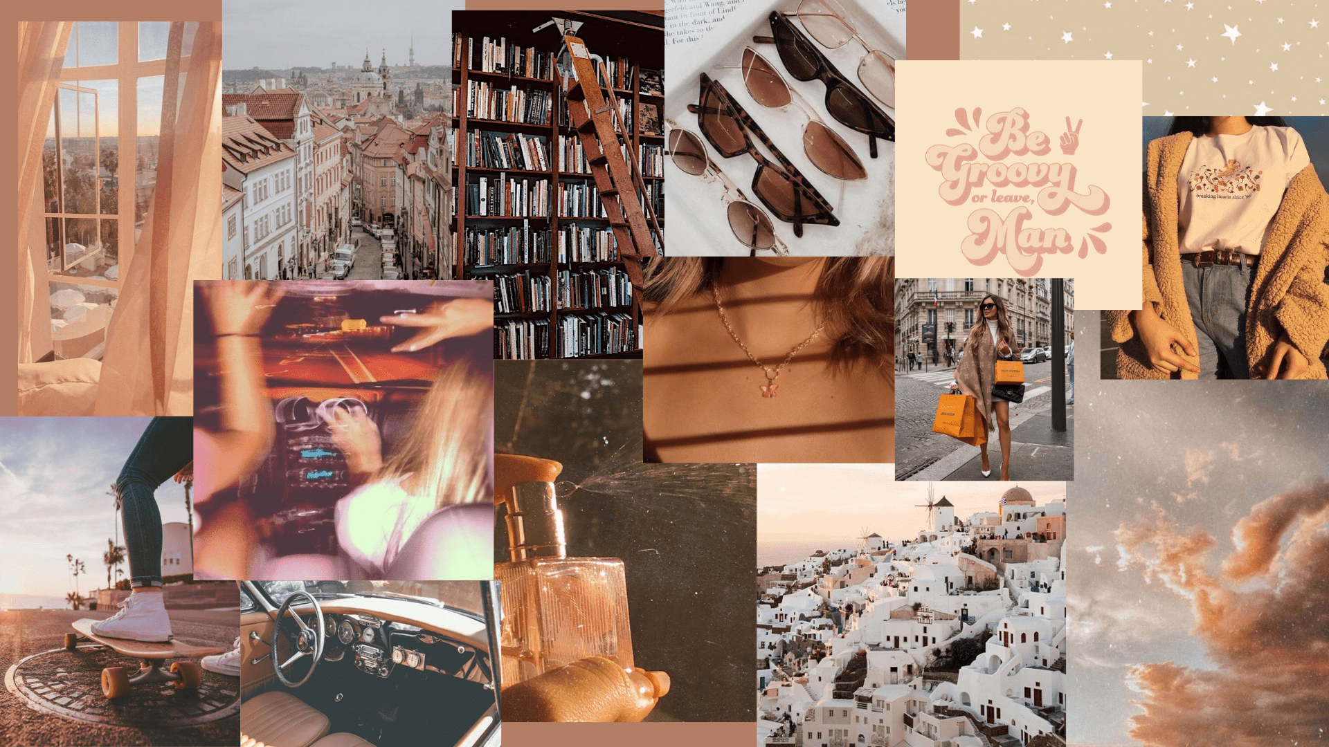 A collage of images including books, a car, a sunset, and a person reading. - Desktop, honey, November, collage