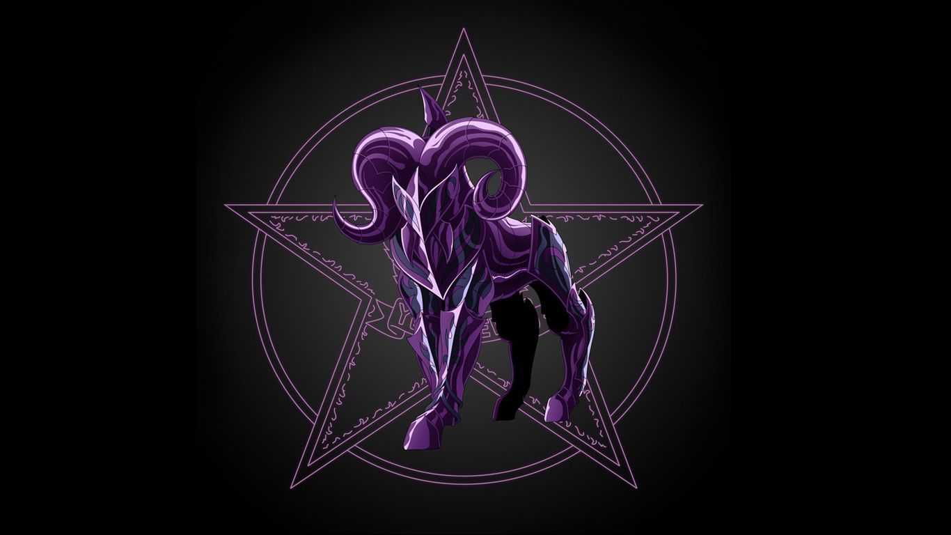 Purple goat standing on a pentagram - Aries