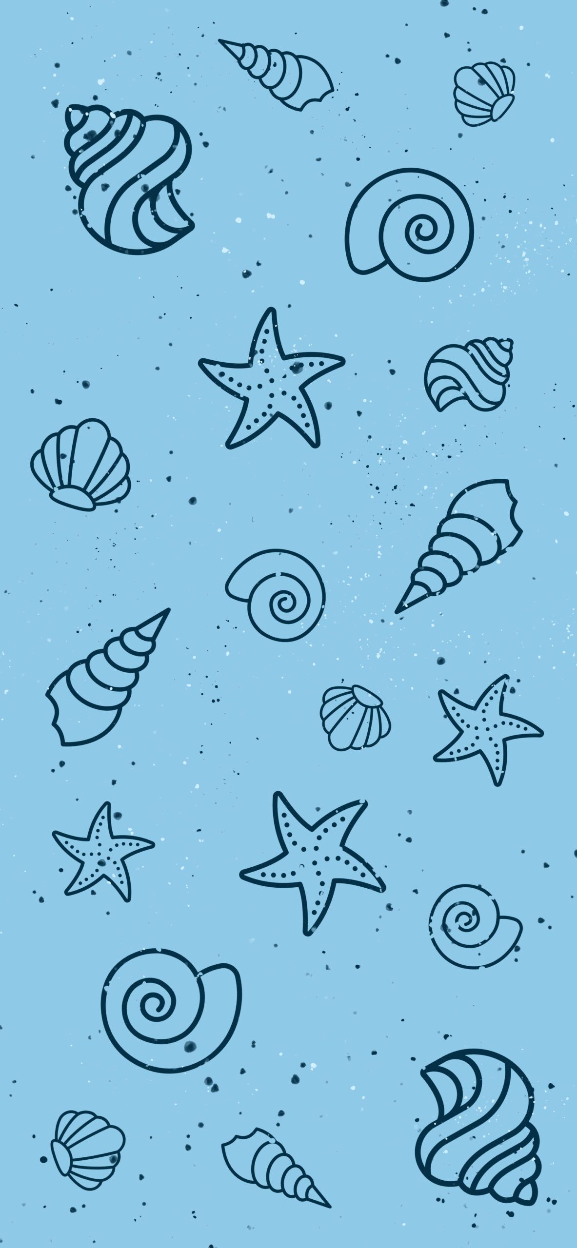 A pattern of shells and starfish on blue background - Blue