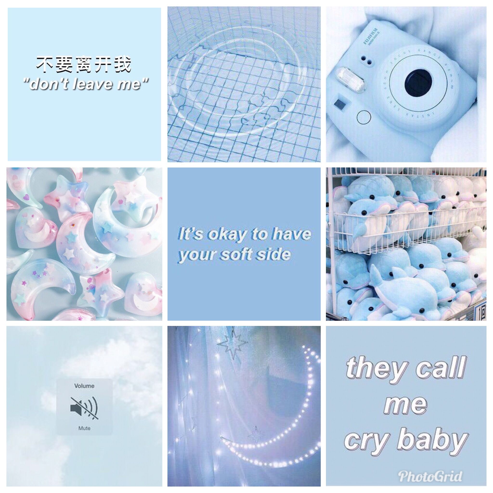 Collage of blue aesthetic pictures with quotes - Cancer