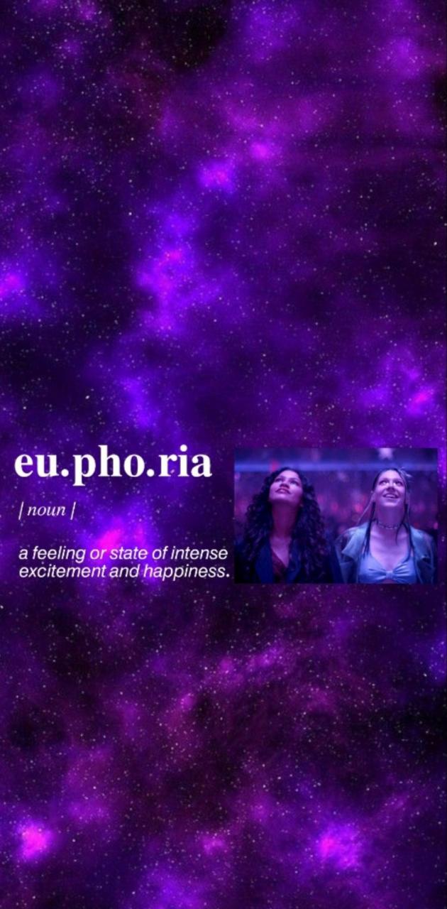 Aesthetic background of purple galaxy with the definition of euphoria. - Euphoria