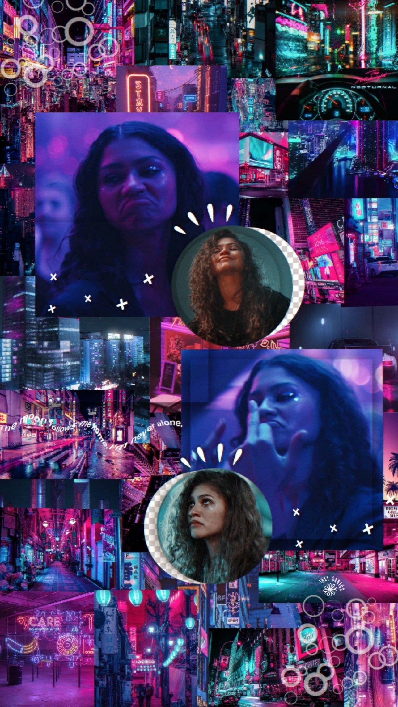 A collage of pictures with neon lights - Euphoria
