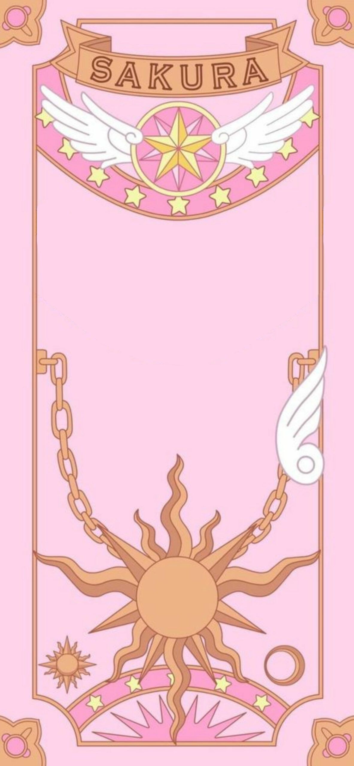 Pink background, card captor sakura wallpaper, golden frame, with the name sakura, and the logo - Cancer