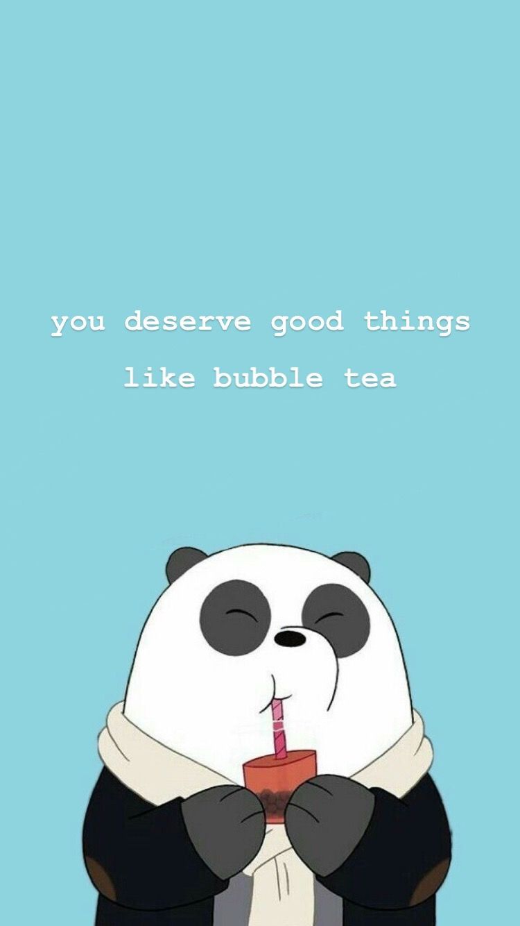 IPhone wallpaper of a panda drinking bubble tea with the text 