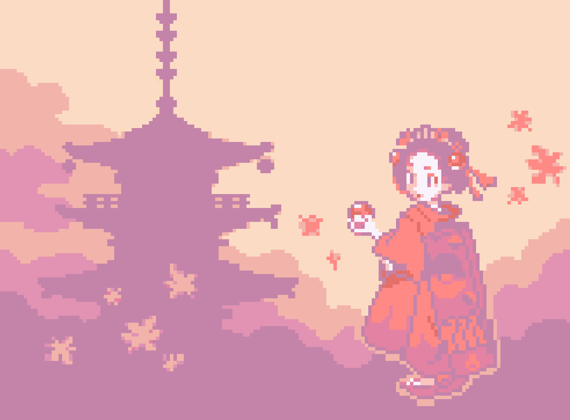 A pixelated image of an asian woman in traditional clothing - Pokemon