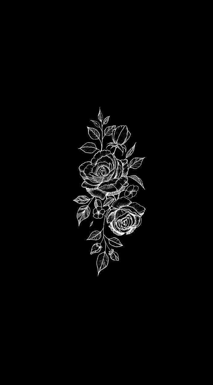 Aesthetic black and white wallpaper for phone with roses - Black, black phone