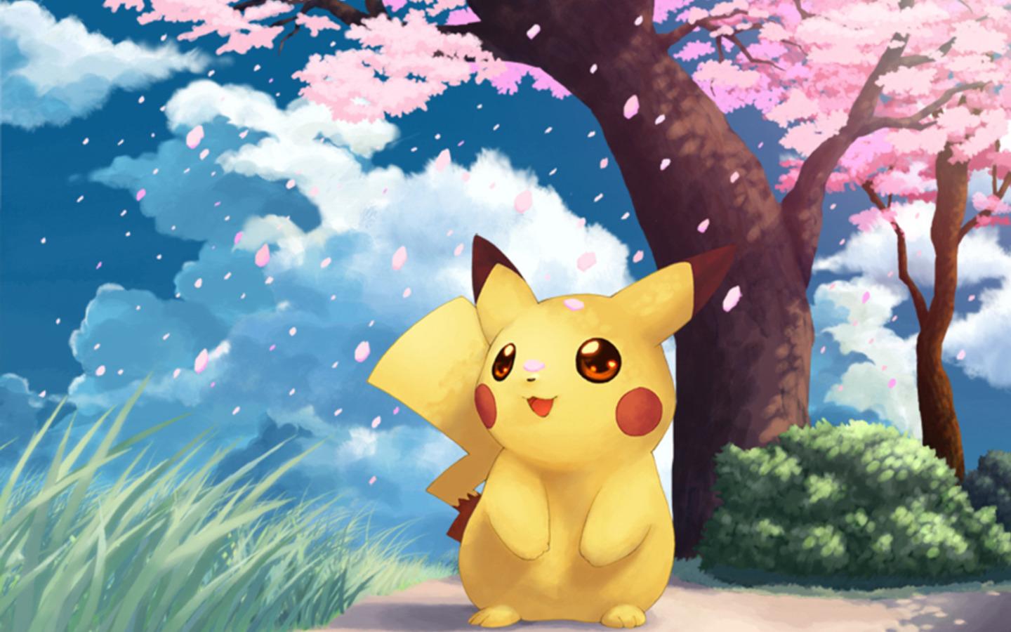 Pikachu in the cherry blossoms wallpaper - Pokemon