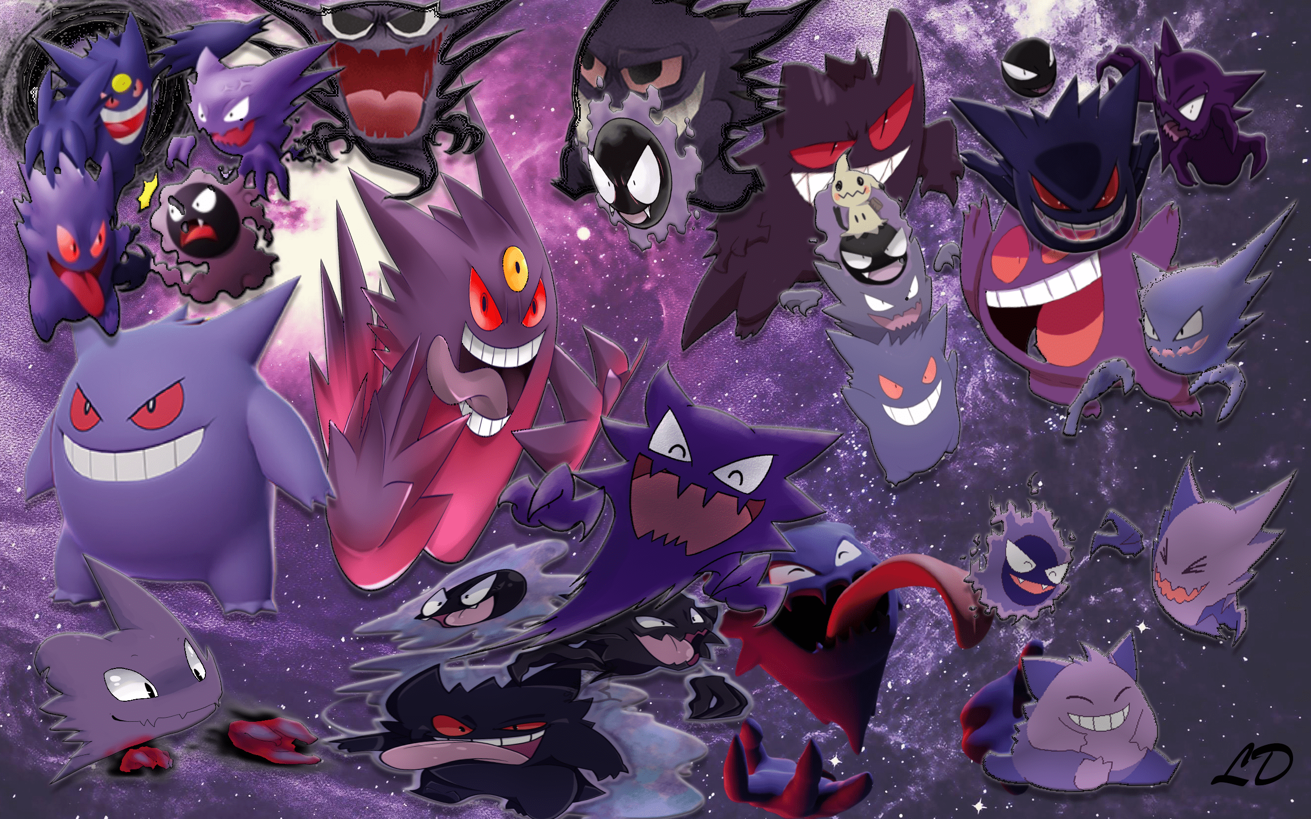 A wallpaper of all the different types of Gengar. - Pokemon