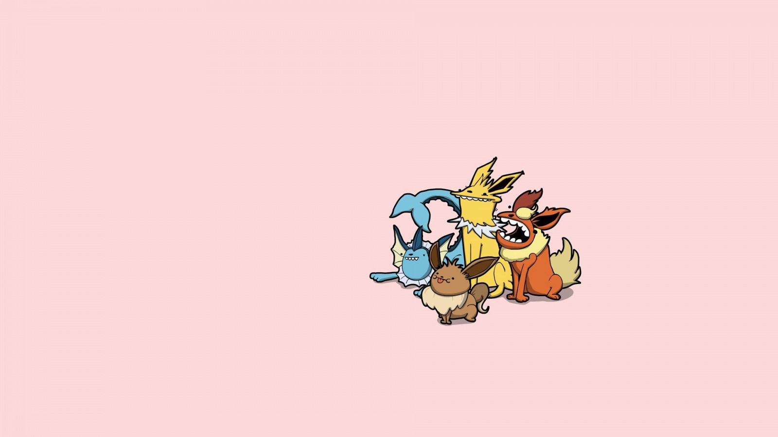 Download wallpaper elements, caricature, fire, electric, pokemon, pokemon, water, Flareon, Jolteon, Evie, Vaporeon, Jolteon, Eevee, Вапореон, Flareon, section minimalism in resolution 1600x900