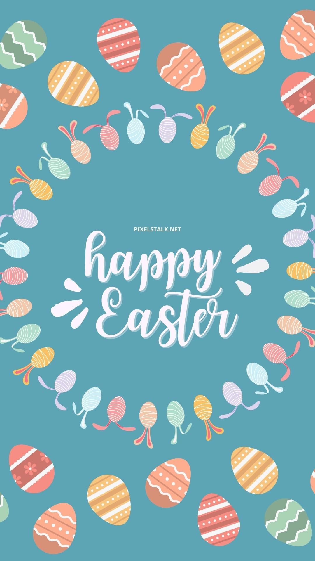 Happy easter greeting card with colorful eggs - Easter