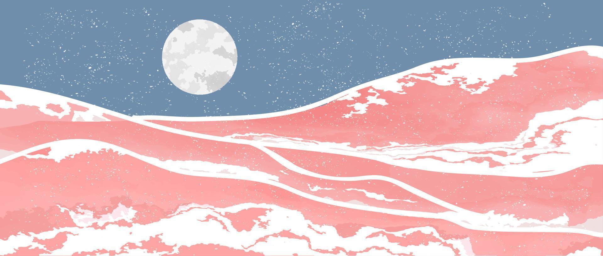 A pink and white landscape with mountains - Abstract