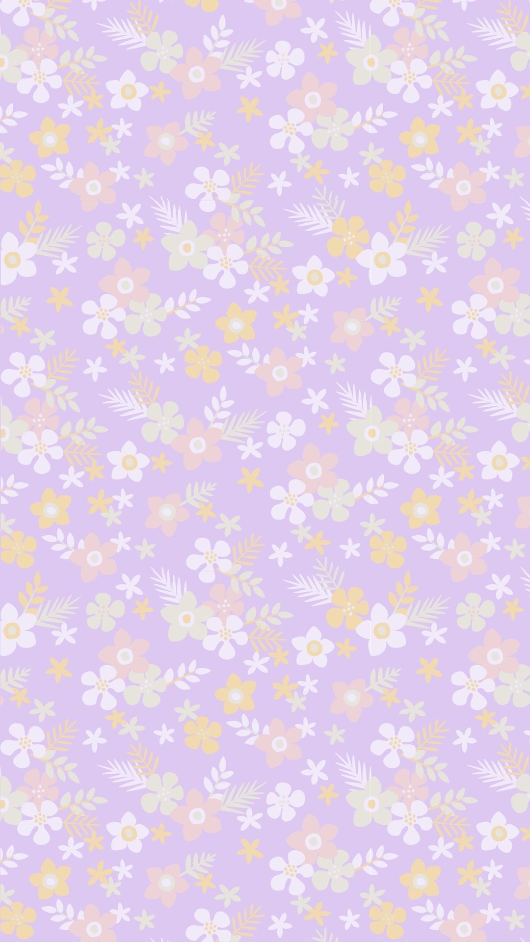 A purple background with white flowers and yellow leaves - Easter