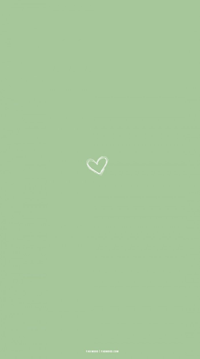 Cute Spring Wallpaper for Phone & iPhone : Heart Sage Green Background