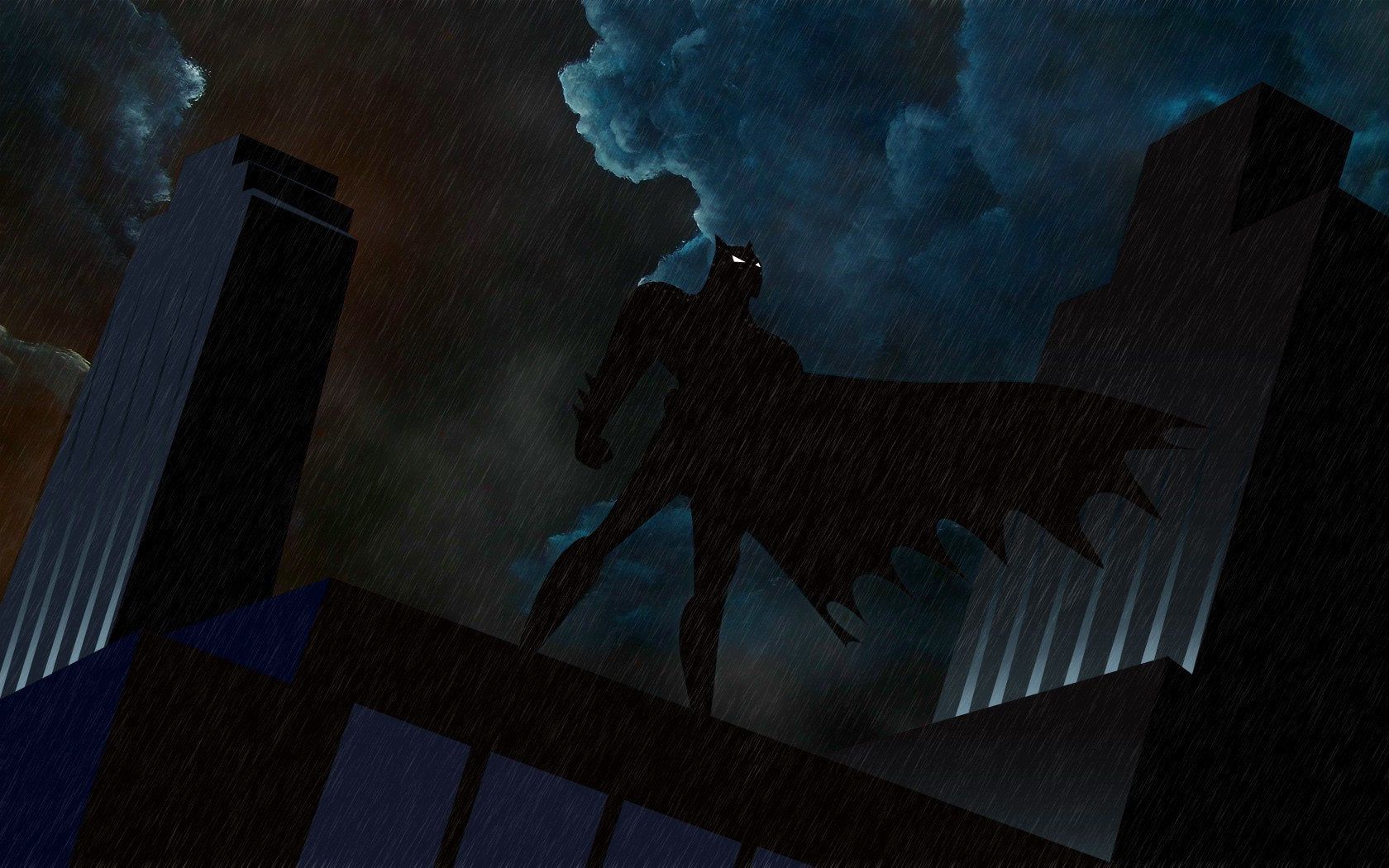 Batman on a rooftop at night in the rain - Batman