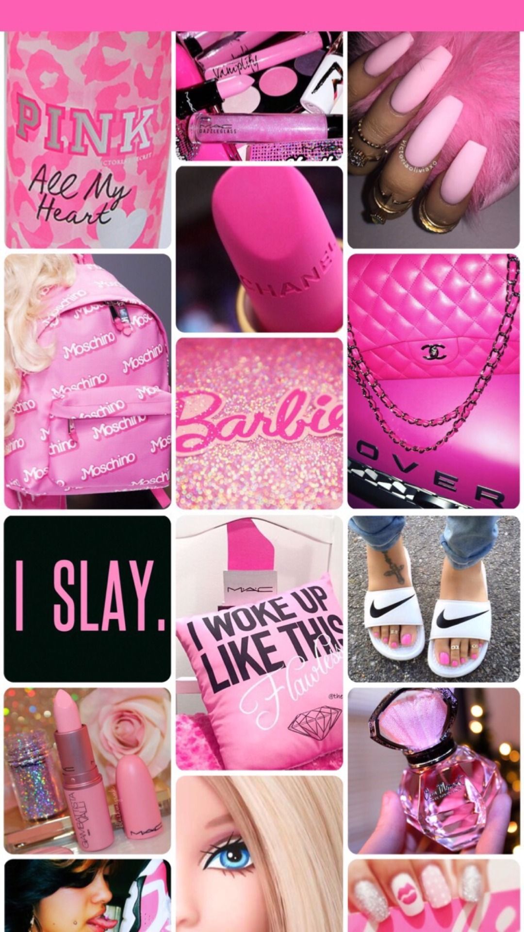A collage of pink and black items - Pink, nails, Barbie
