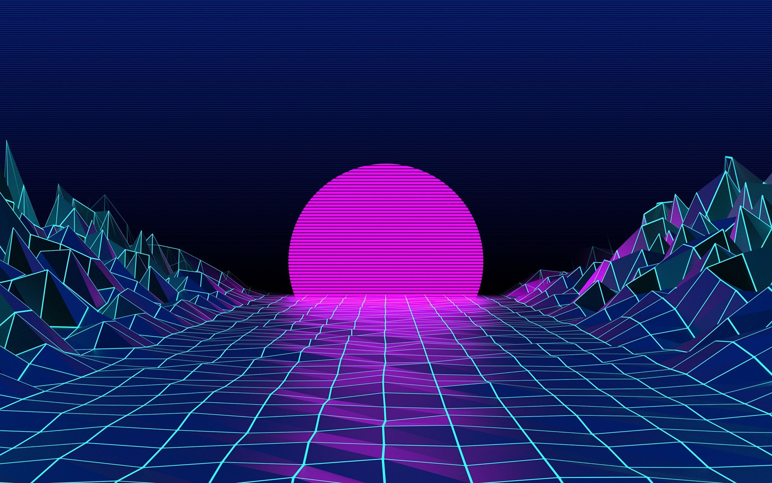 A neon colored background with mountains and an egg - 2560x1600