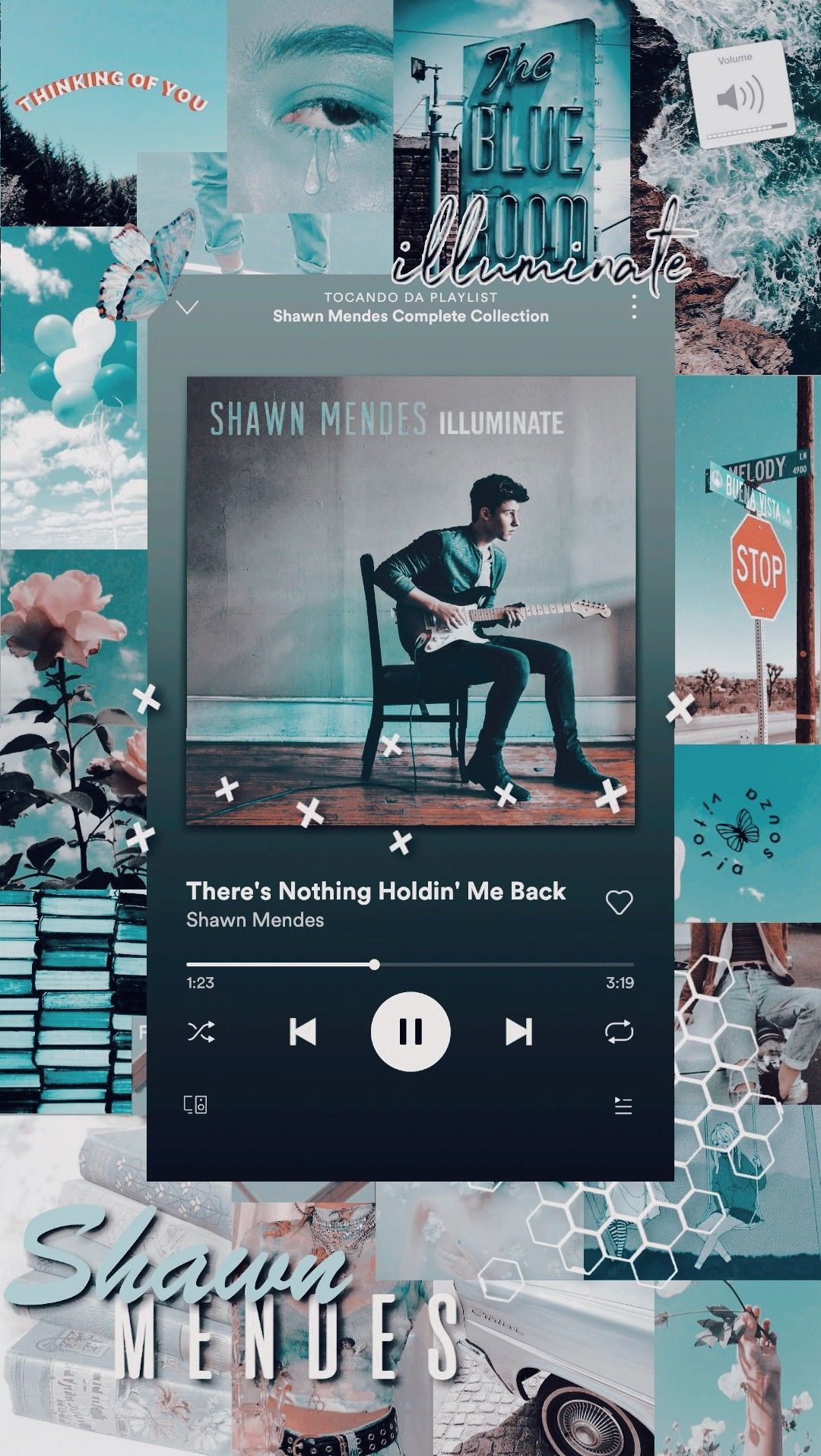 A collage of pictures with music playing - Shawn Mendes