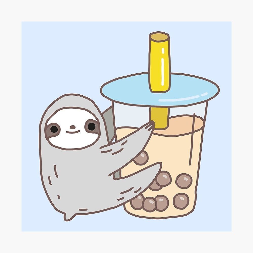 Sloth holding a cup of bubble tea Photographic Print - Sloth