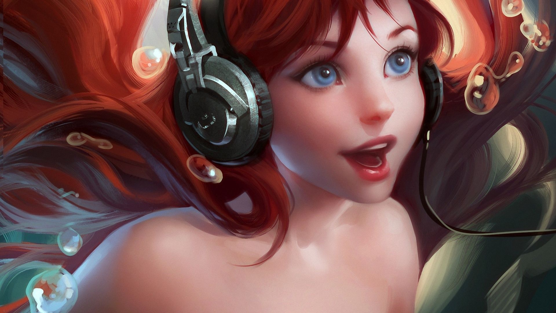 The little mermaid with headphones wallpaper 1920x1080 - Ariel