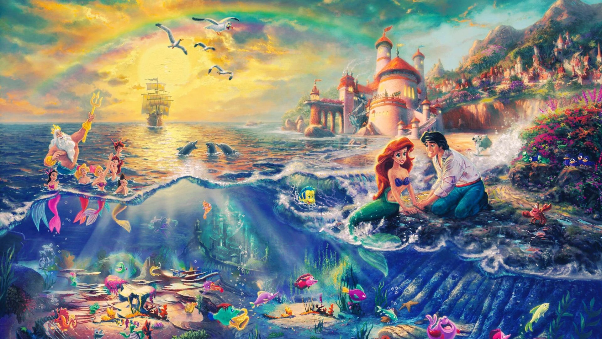 A painting of the little mermaid and her friends - Ariel