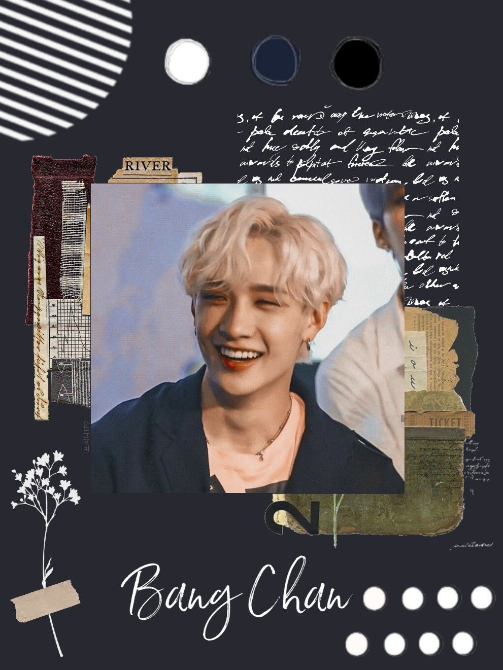 A collage of pictures with the words bang chan - Bang Chan