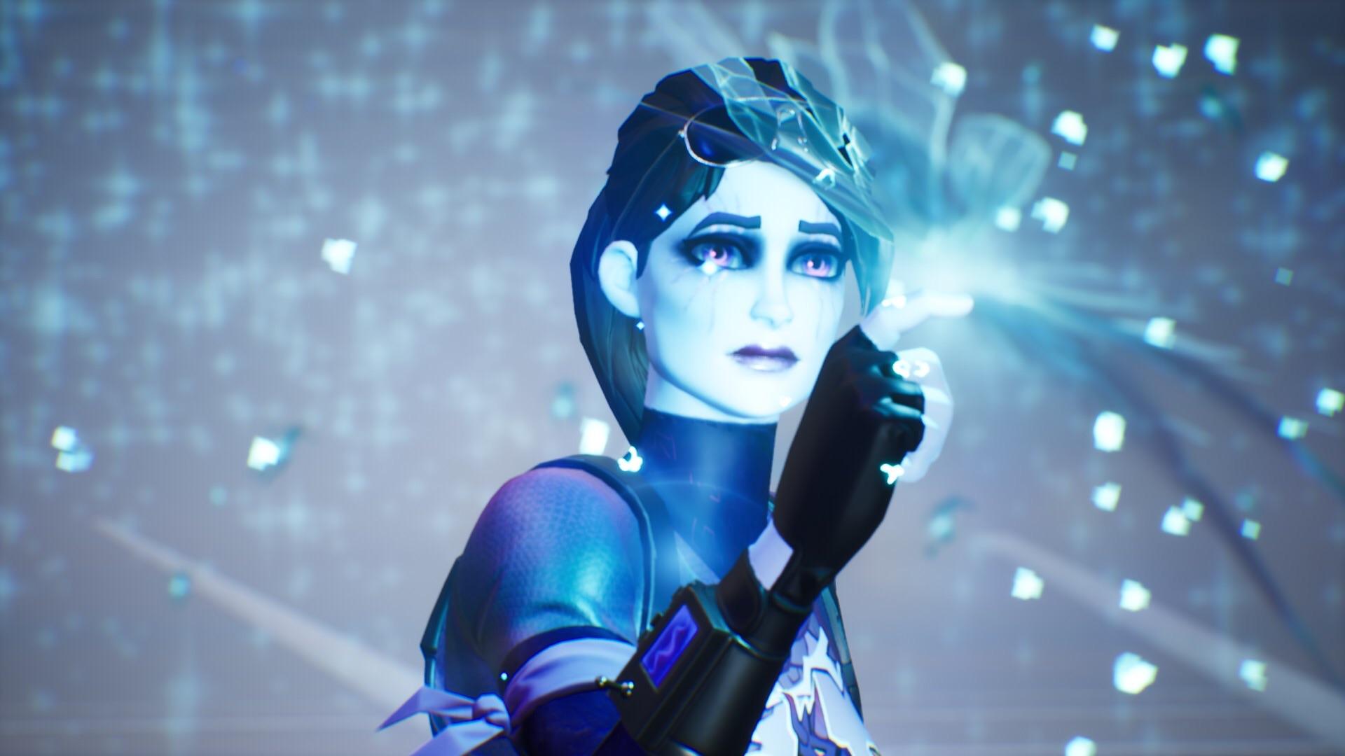 A woman with blue eyes and black hair - Fortnite