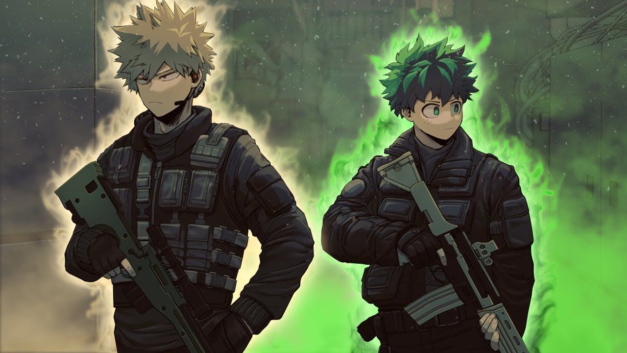 Two anime characters with green smoke in the background - Fortnite