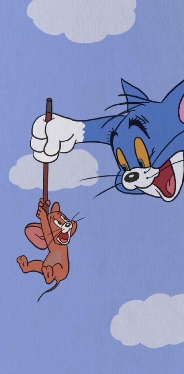 A cartoon cat and mouse flying in the sky - Tom and Jerry