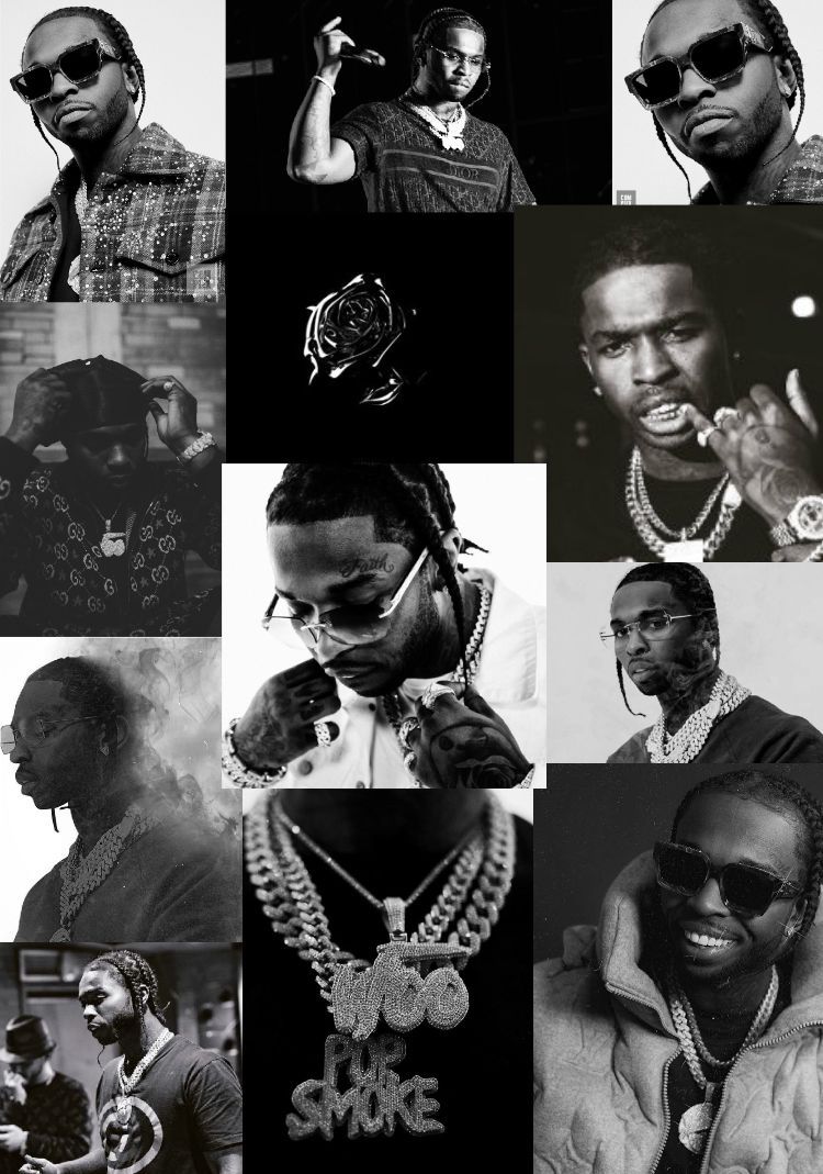 A collage of pictures of the rapper 2 Chainz. - Pop Smoke
