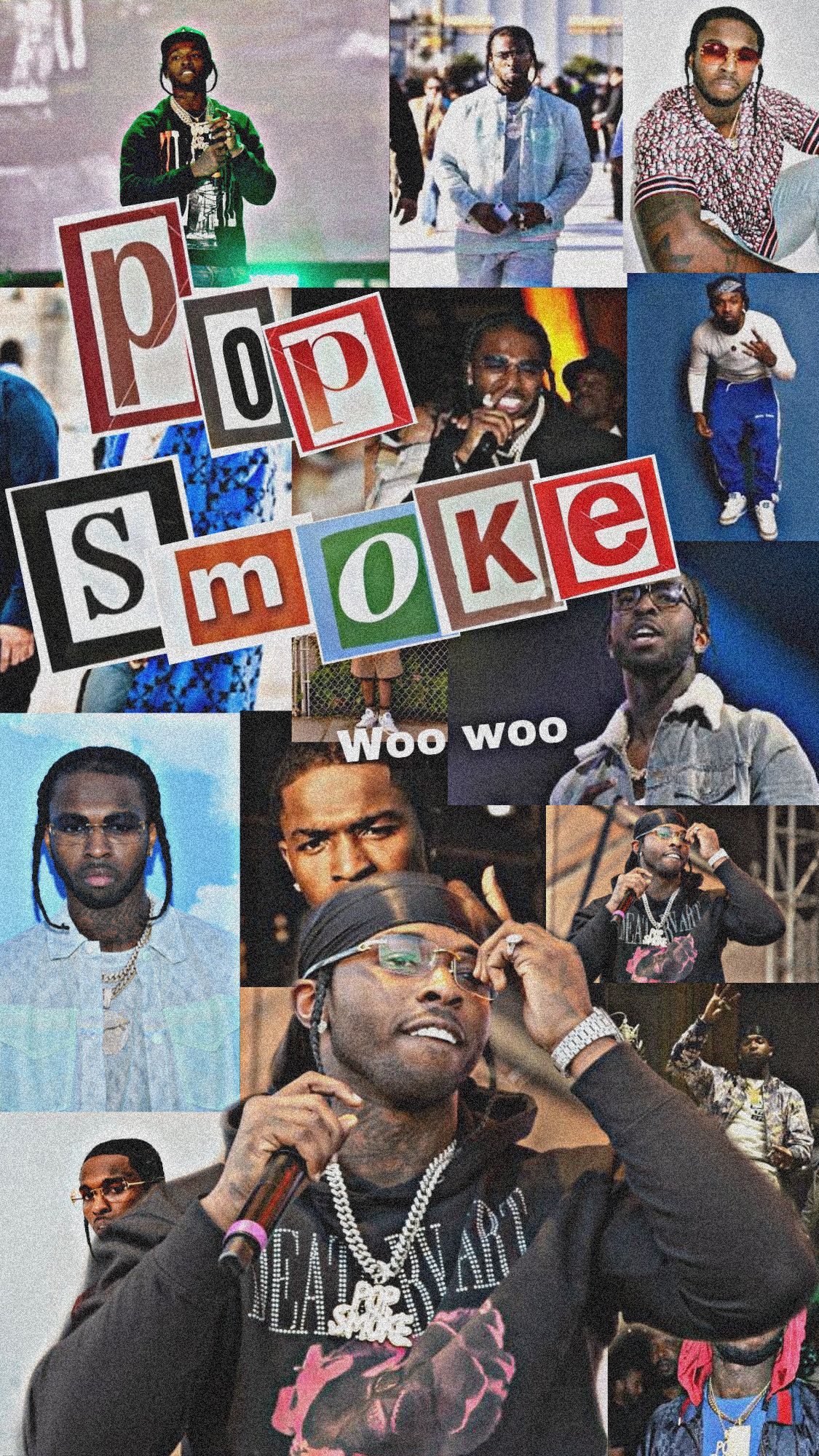 A poster with many pictures of people - Pop Smoke