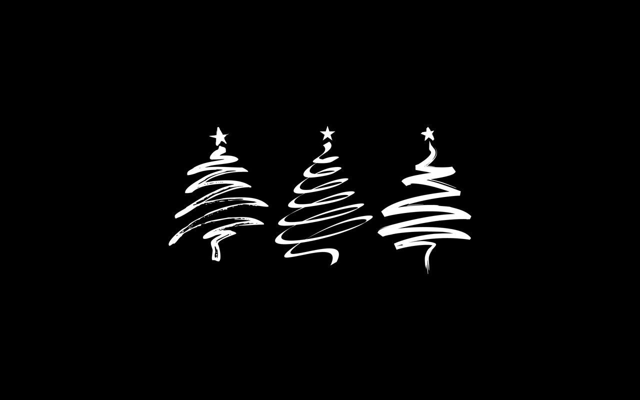 Three white Christmas trees on a black background - White Christmas